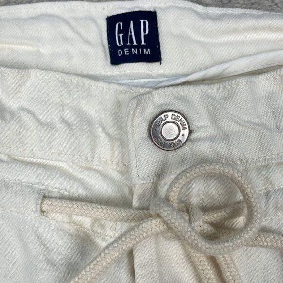 NWT Gap Boyfriend Draw Cord High Rise Distressed Jeans Paperbag Off White Sz 31P - Picture 10 of 15